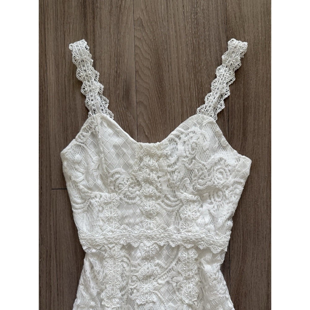 Rihoas White Lace Asymmetrical Midi Dress Womens Small Coquette Feminine Coastal - Picture 2 of 9
